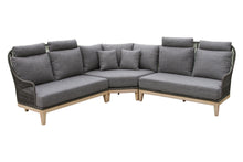 Load image into Gallery viewer, Gray sectional sofa with wooden frame on a white background