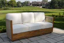 Load image into Gallery viewer, Teak & Speckled Cable Wicker Sofa with Acrylic Fabric Cushions