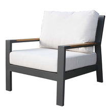 Load image into Gallery viewer, Chair with white cushions and a black frame