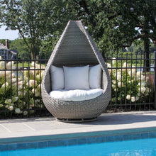 Load image into Gallery viewer, Wicker egg-shaped chair with white cushions