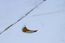 Load image into Gallery viewer, White square object with a circular cutout on a marble surface