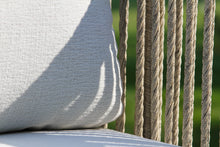 Load image into Gallery viewer, Lucienne Teak & Speckled Cable Wicker Sofa with Acrylic Fabric Closeup