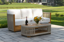 Load image into Gallery viewer, Lucienne Teak & Speckled Cable Wicker Coffee Table, 47″ x 23.5″ with Matching Sofa