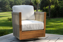 Load image into Gallery viewer, Lucienne Teak & Speckled Cable Wicker Swivel Chair with Acrylic Fabric
