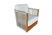 Load image into Gallery viewer, Lucienne Teak & Speckled Cable Wicker Swivel Chair with Acrylic Fabric