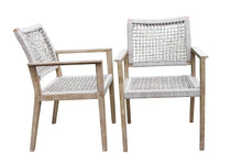 Load image into Gallery viewer, Two wheat rope dining chairs made of eucalyptus hardwood, with stainless steel hardware, no backrests, and a nautical rope design.