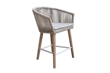 Load image into Gallery viewer, A balcony height dining chair with nautical-grade rope seating and backrest, made of eucalyptus hardwood, featuring an olefin cushion.