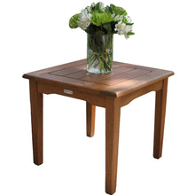 Load image into Gallery viewer, Wooden side table with a vase of flowers
