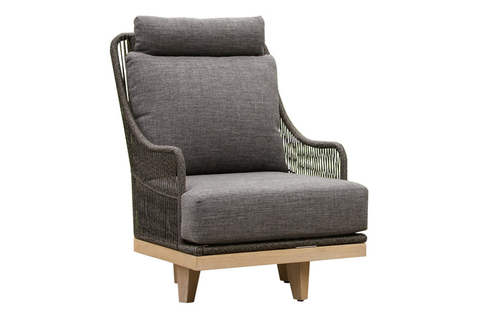 Gray armchair with wooden legs on a white background