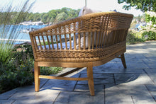 Load image into Gallery viewer, Wicker outdoor bench on a patio with a scenic background
