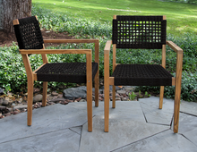 Load image into Gallery viewer, Lucienne Teak &amp; Black Rope Stacking Dining Chair 2 pack
