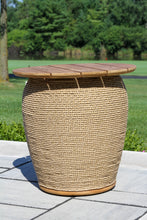 Load image into Gallery viewer, Lucienne Teak &amp; Cable Wicker Storage Accent Table, 19.5″ Diameter
