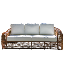 Load image into Gallery viewer, Wicker outdoor sofa with white cushions
