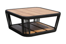 Load image into Gallery viewer, Square coffee table with black woven frame and wooden surface
