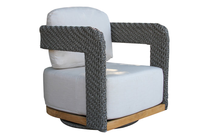 Teak & Wicker Swivel Chair