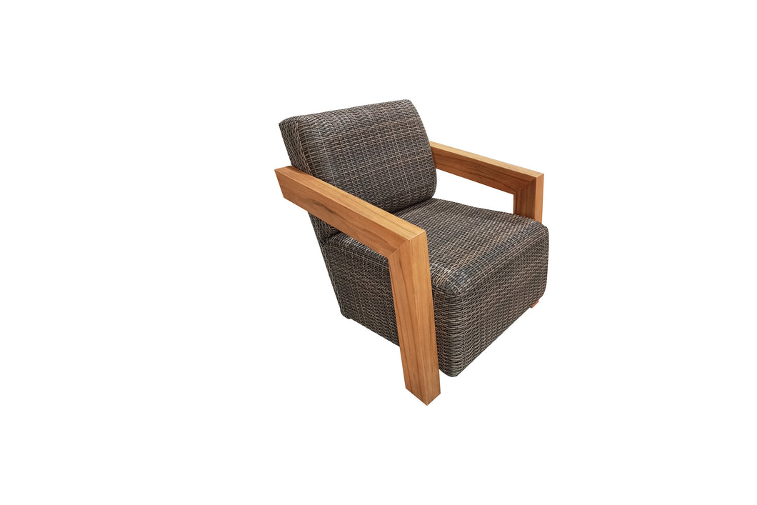 Chair with wooden frame and patterned fabric
