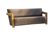 Load image into Gallery viewer, Sofa with woven backrest and wooden armrests
