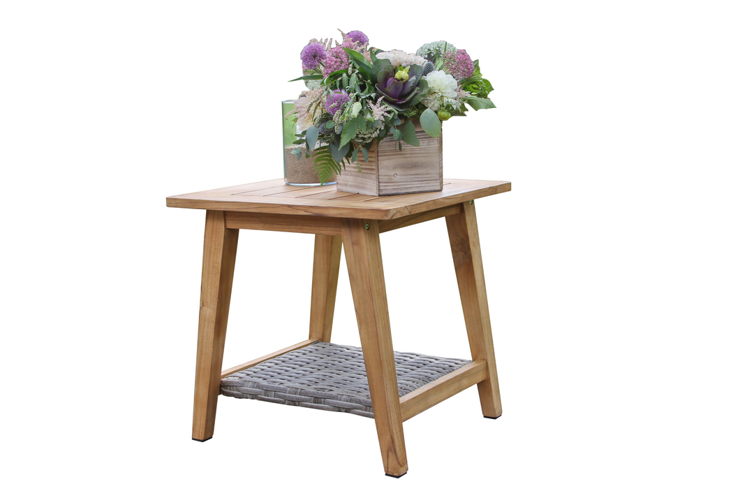 Lucienne Teak & Wicker Square Accent Table