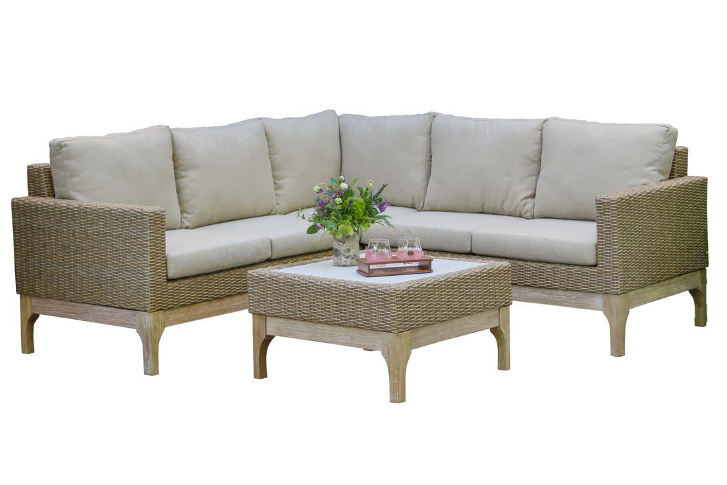 Isabella 3 pc. Wheat Wicker Sectional w Coffee Table