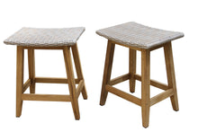 Load image into Gallery viewer, Lucienne Teak &amp; Wicker Saddle Stools, 2pk
