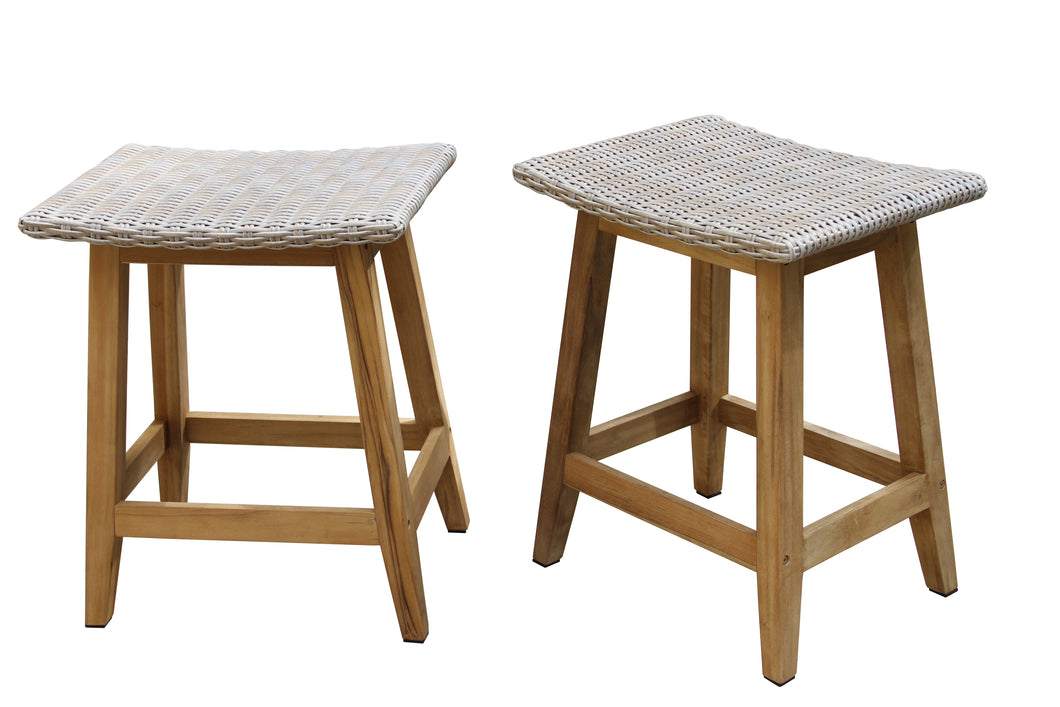 Lucienne Teak & Wicker Saddle Stools, 2pk